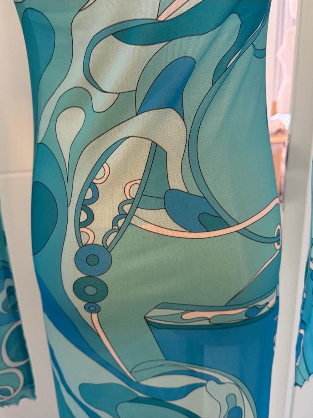 Emilio Pucci Turquoise and Aqua Printed Long-Sleeve Maxi Dress - Picture 5 of 10
